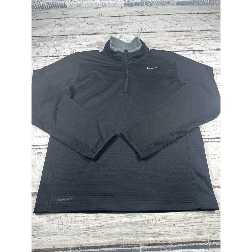 Nike Therma-FIT Pullover Mens Large Black 1/4 Zip Fleece Long Sleeve Athletic